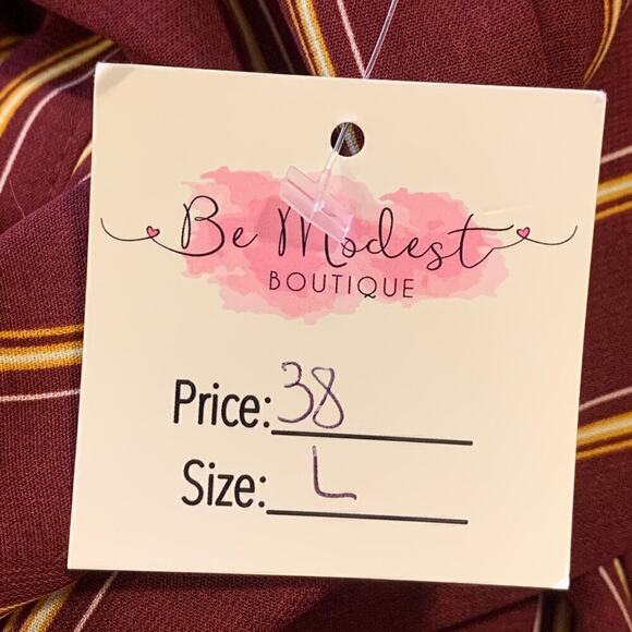 Sweet Claire Womens Size Large Button Front Dress Burgundy Striped Tie Waist NWT - Picture 5 of 7